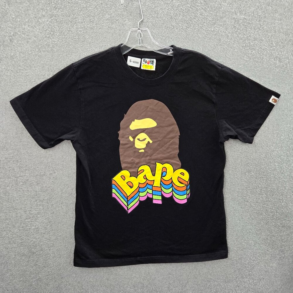 Bape Men Shirt Large Black Bathing Ape Graphic Short Sleeve Crew Neck